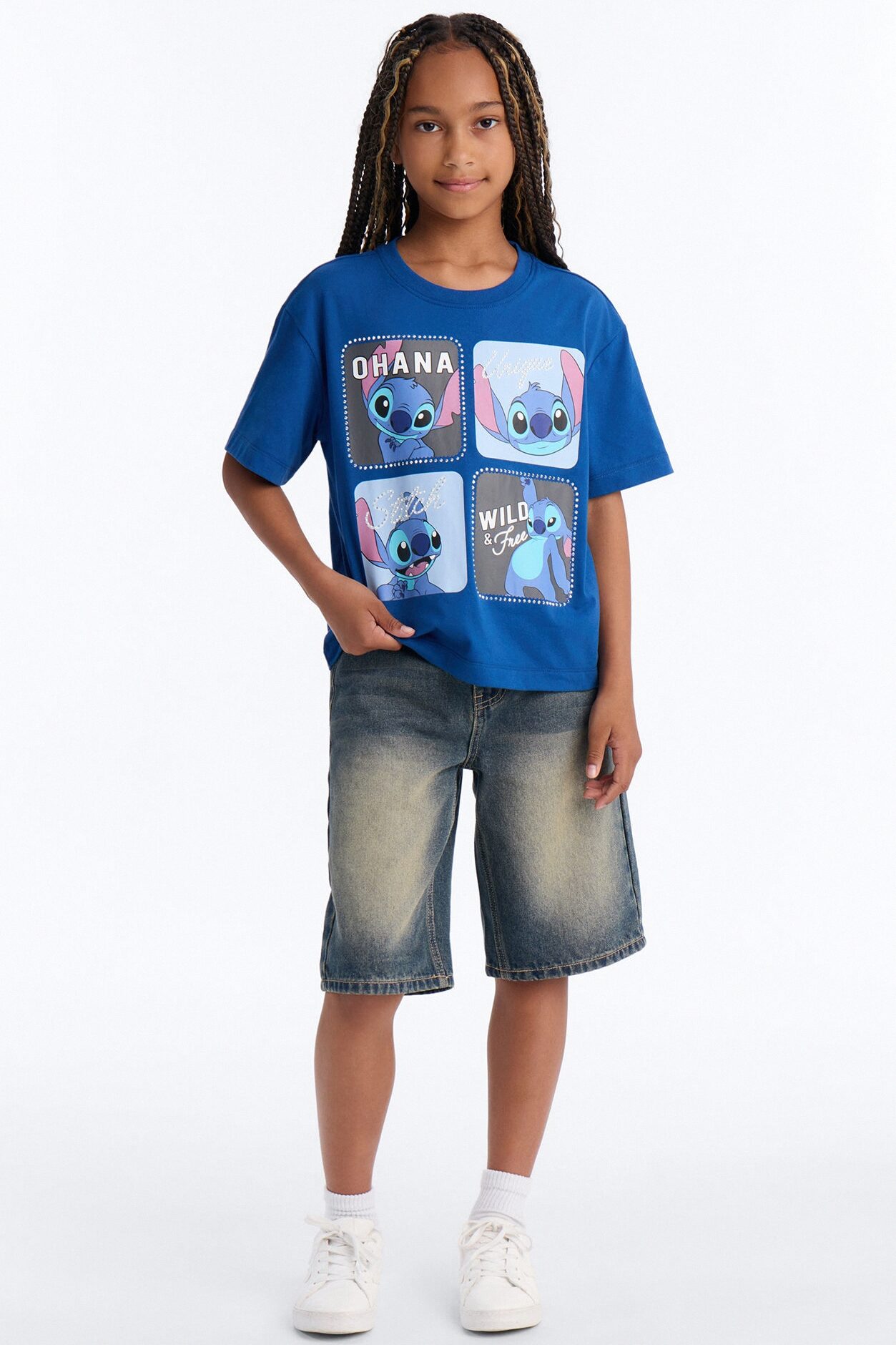Mini Many Faces Of Stitch Short Sleeve Tee - Blue