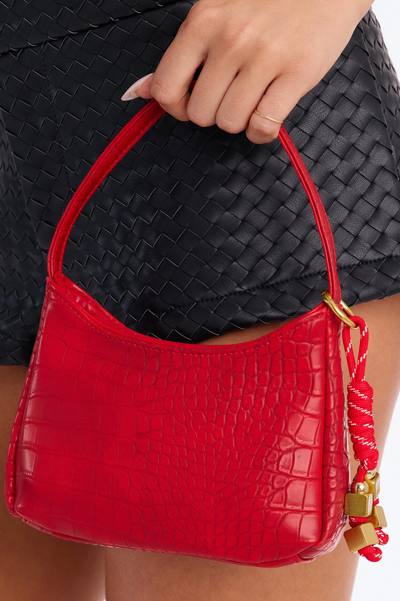 Giving Minimalist Faux Leather Satchel Handbag - Red