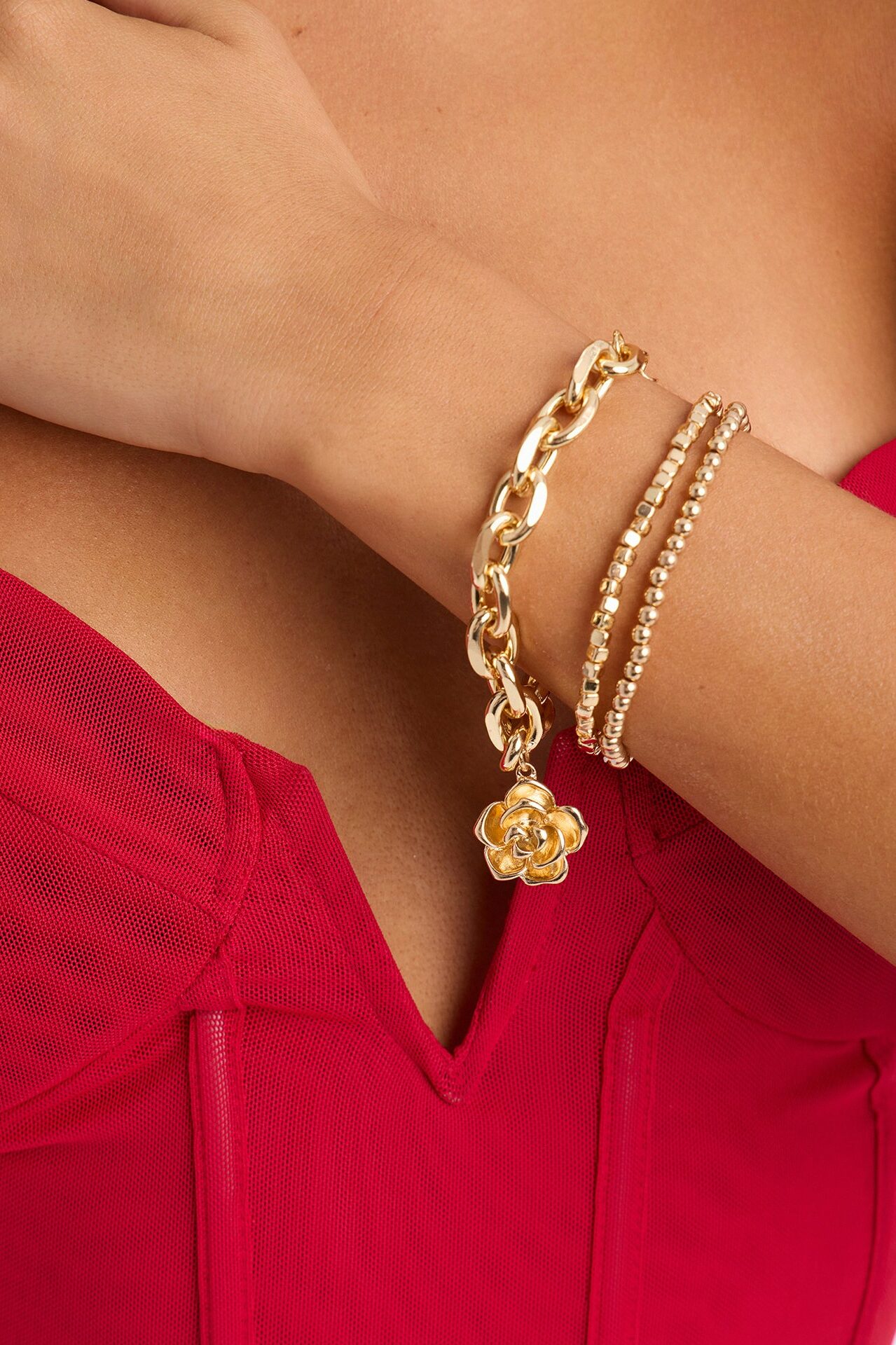Be Mine Floral 3 Piece Bracelet Set - Gold