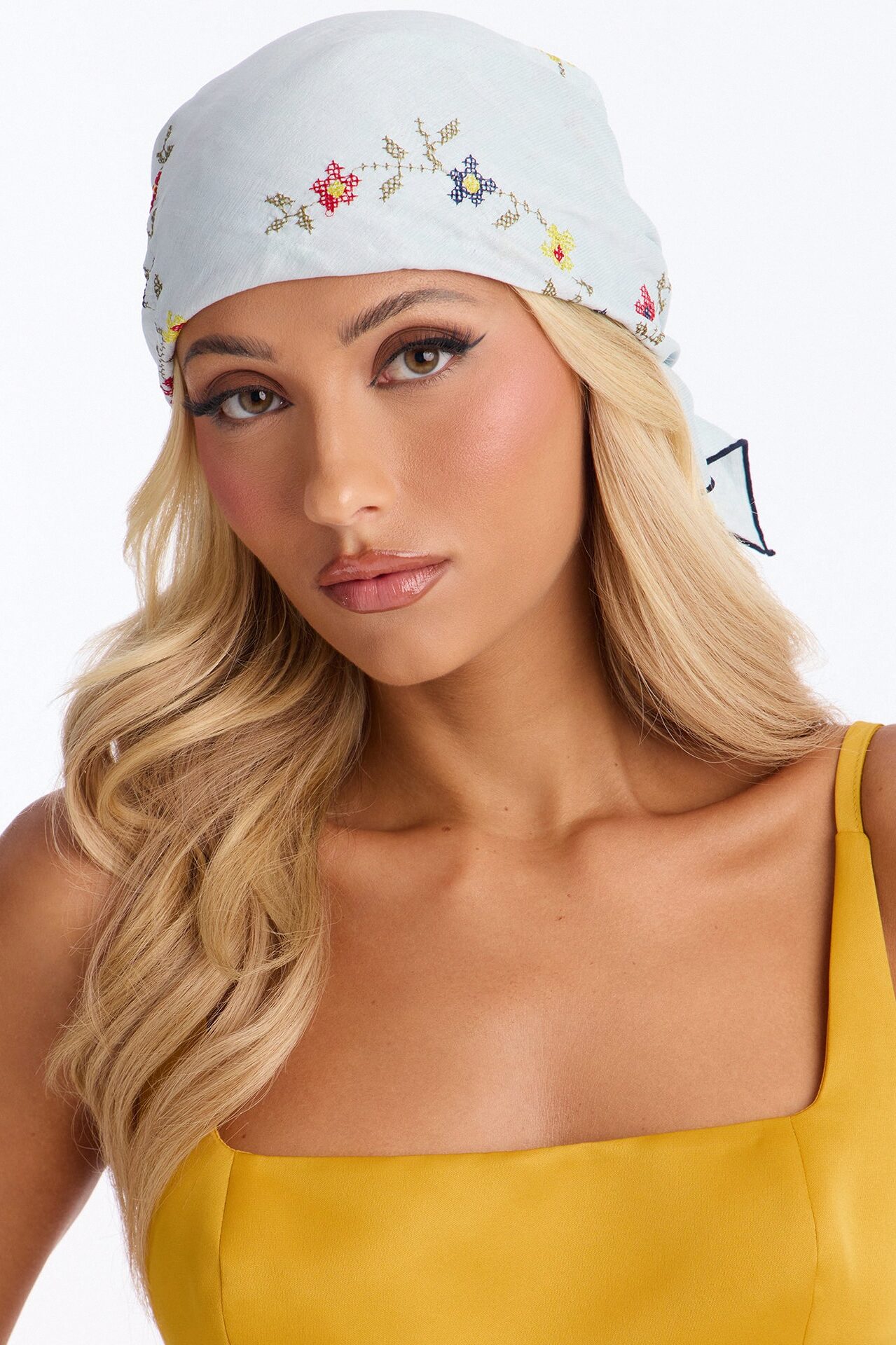 Flower Girl Embroidered Head Scarf - Blue/combo