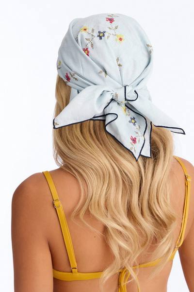 Flower Girl Embroidered Head Scarf - Blue/combo
