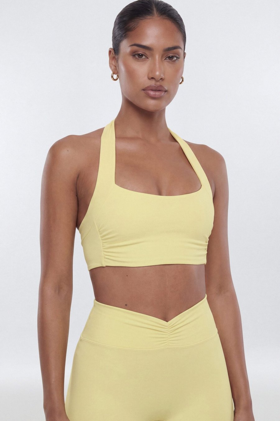 ButterSoft Ruched Halter Sports Bra - Yellow
