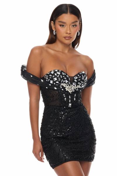 Brigette Sequin Embellished Mini Gown - Black