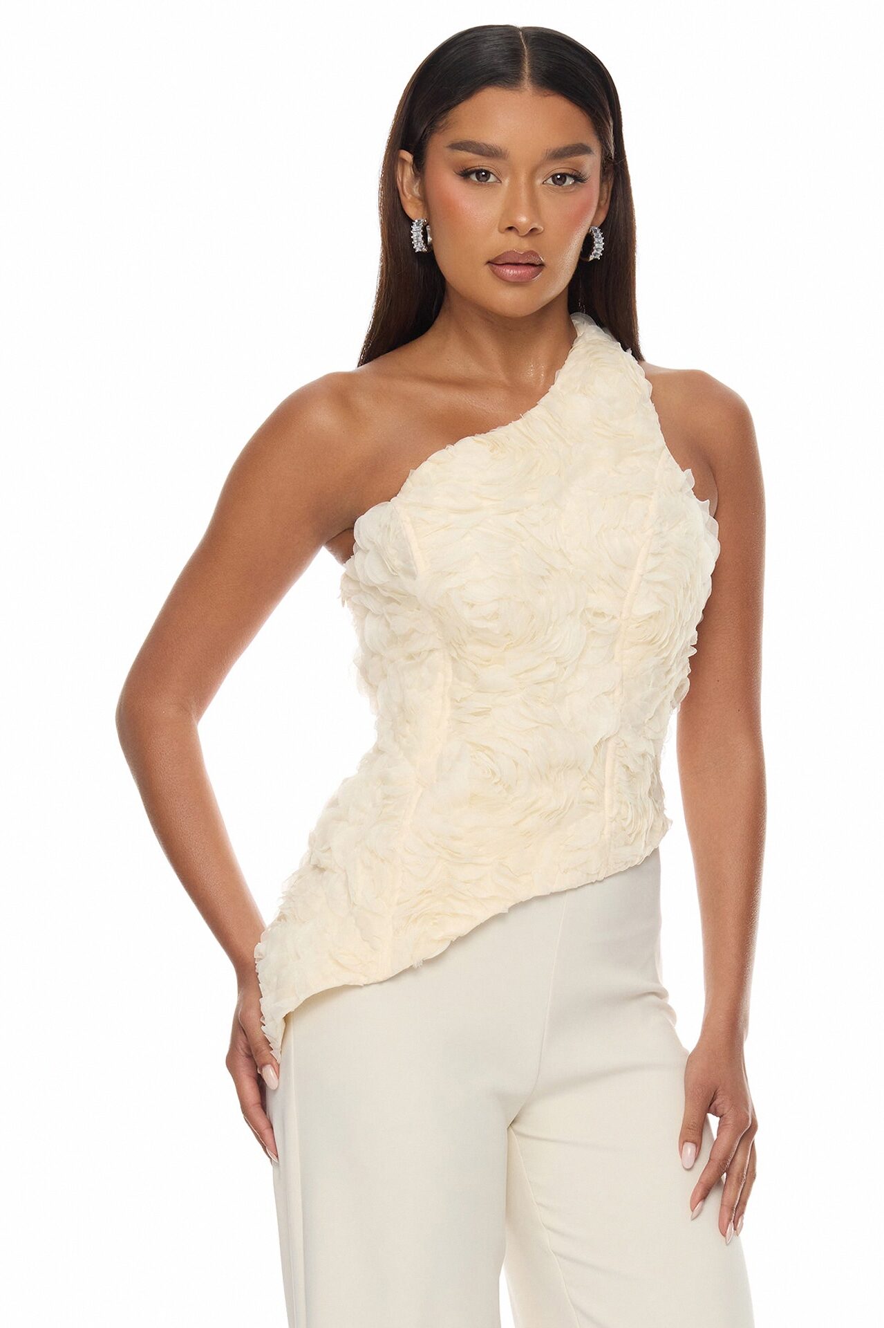 Daphne One Shoulder Corset Pant Set - Cream