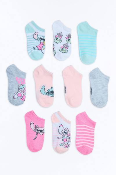 Mini Stitch and Friends No Show Socks 10 Pack - Blue/combo