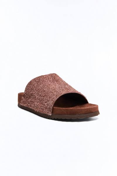 Genuine Suede Textured Slip On Slide - Red