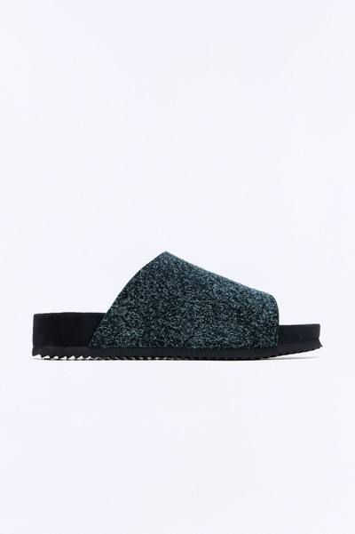 Genuine Suede Textured Slip On Slide - Navy