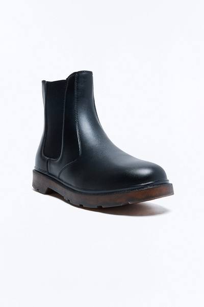 Burnished Faux Leather Chelsea Boot - Black