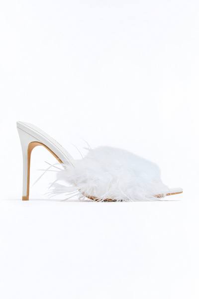 Melani Feather Trim Heels - White