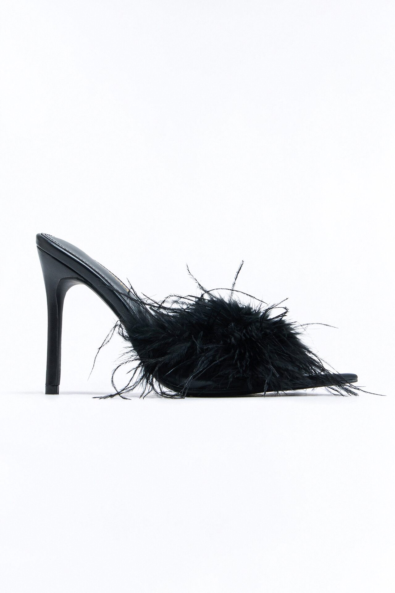 Melani Feather Trim Heels - Black