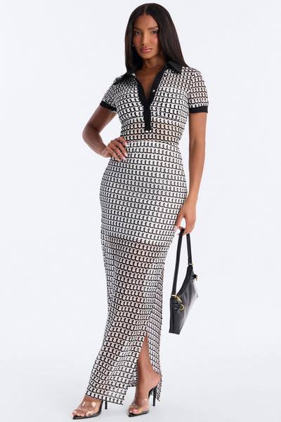 By The Palms Crochet Maxi Dress - Black/White