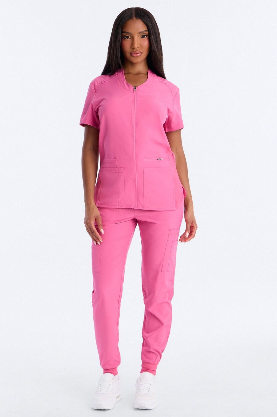 Vital 4 Way Stretch Front Zip Jogger Scrub Set - Pink