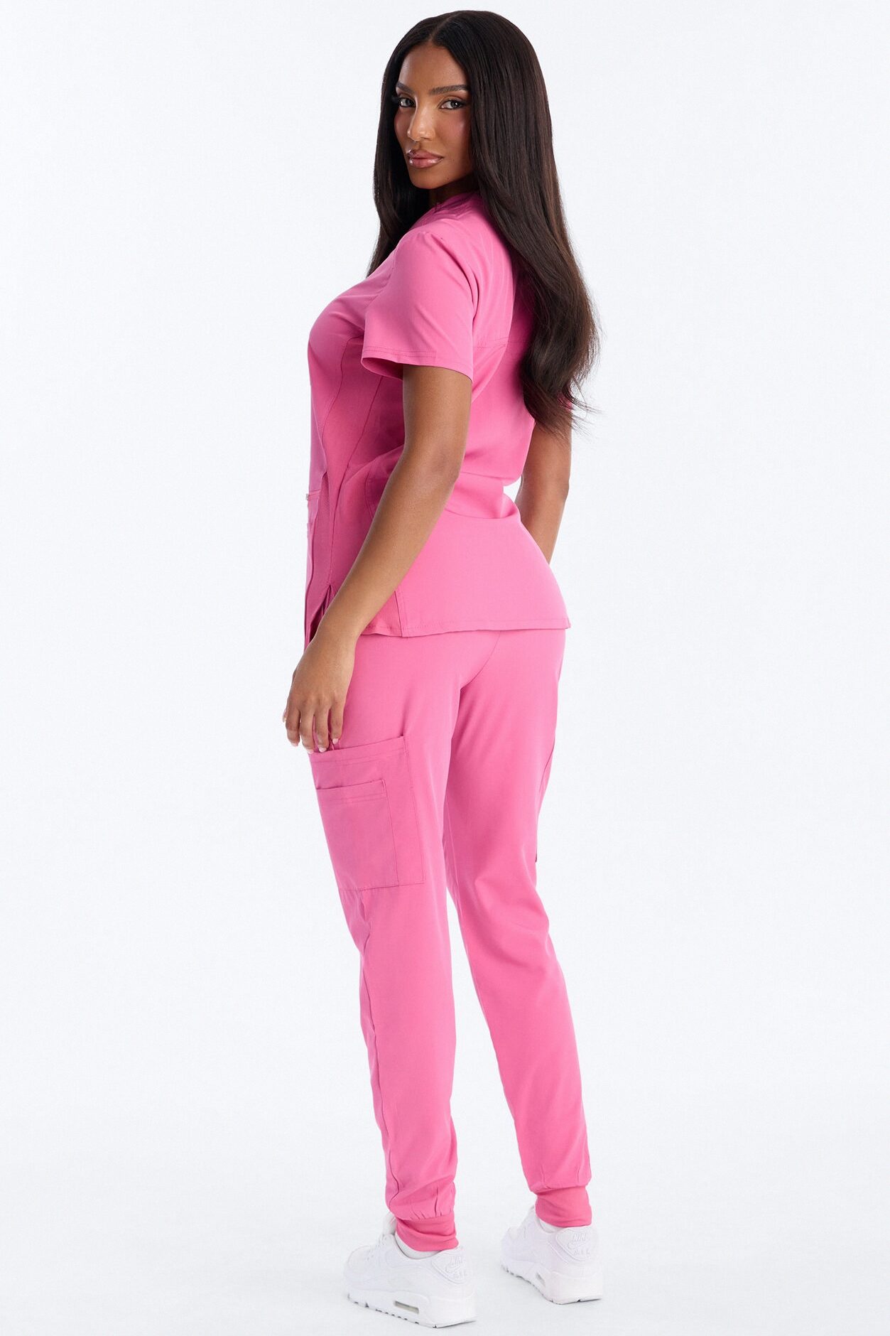 Vital 4 Way Stretch Front Zip Jogger Scrub Set - Hot Pink
