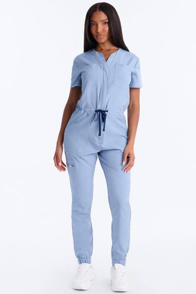 Prime Care Belted Uniform Scrub Jumpsuit - Blue