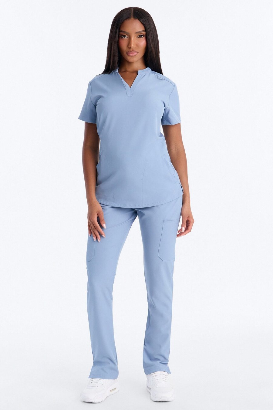 It's Go Time Collared Open Leg Uniform Scrub Set - Blue