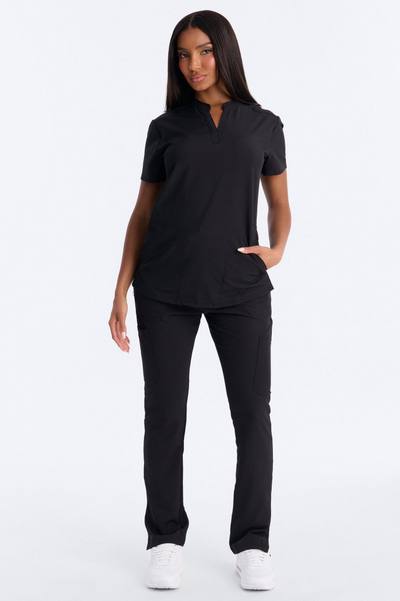 It's Go Time Collared Open Leg Uniform Scrub Set - Black