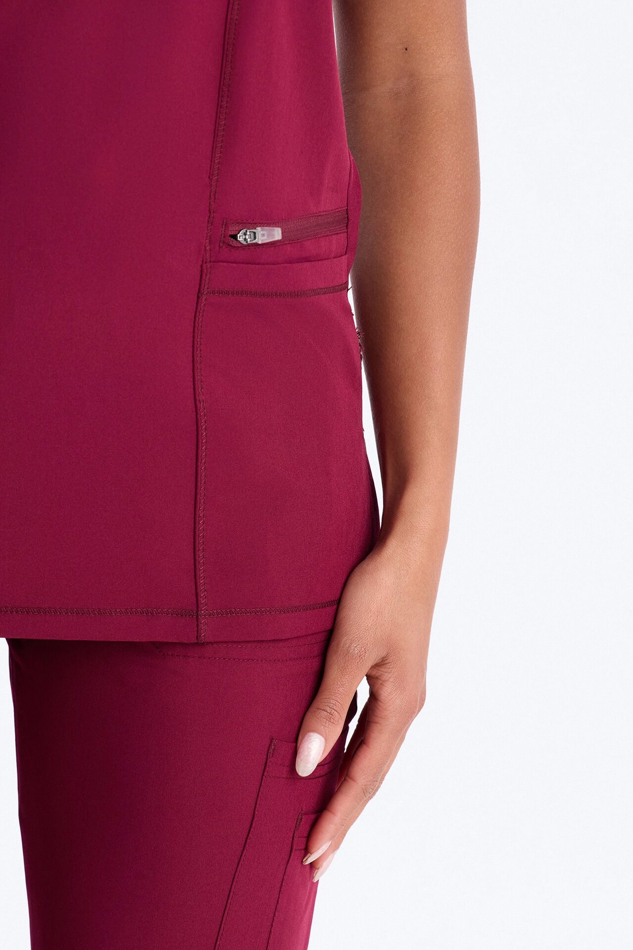 Clinical 4 Way Stretch Pocket Back Knit Jogger Scrub Set - Wine