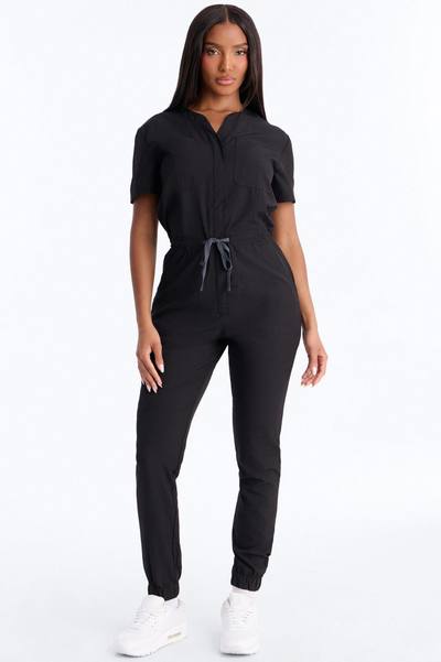 Prime Care Belted Uniform Scrub Jumpsuit - Black