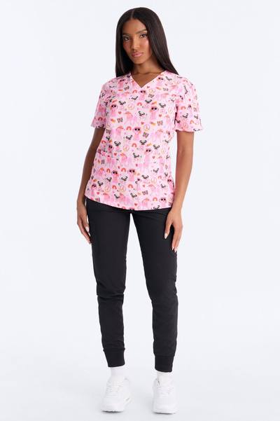 Bright Days 4 Way Stretch Printed Jogger Scrub Set - Pink/combo