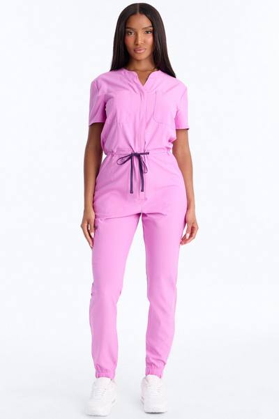 Prime Care Belted Uniform Scrub Jumpsuit - Pink