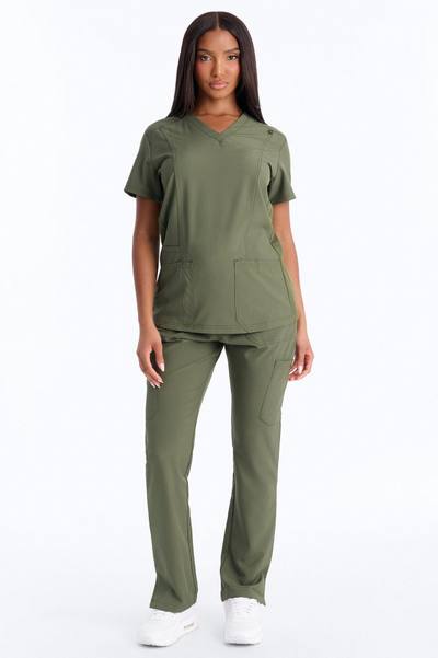 Prime Practice Sporty Open Leg Uniform Scrub Set - Olive