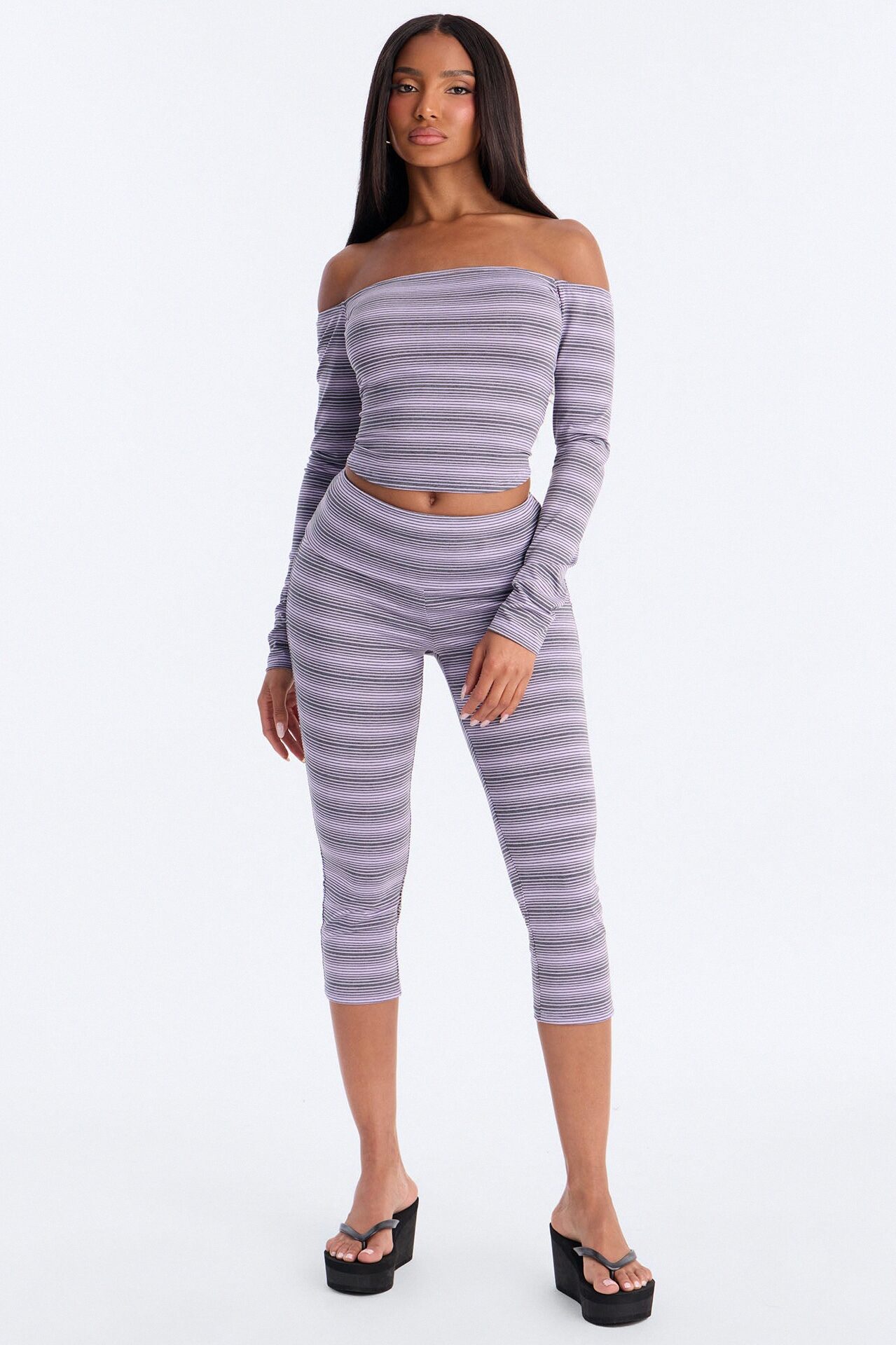 Petra Striped Off Shoulder Capri Set - Lavender/combo
