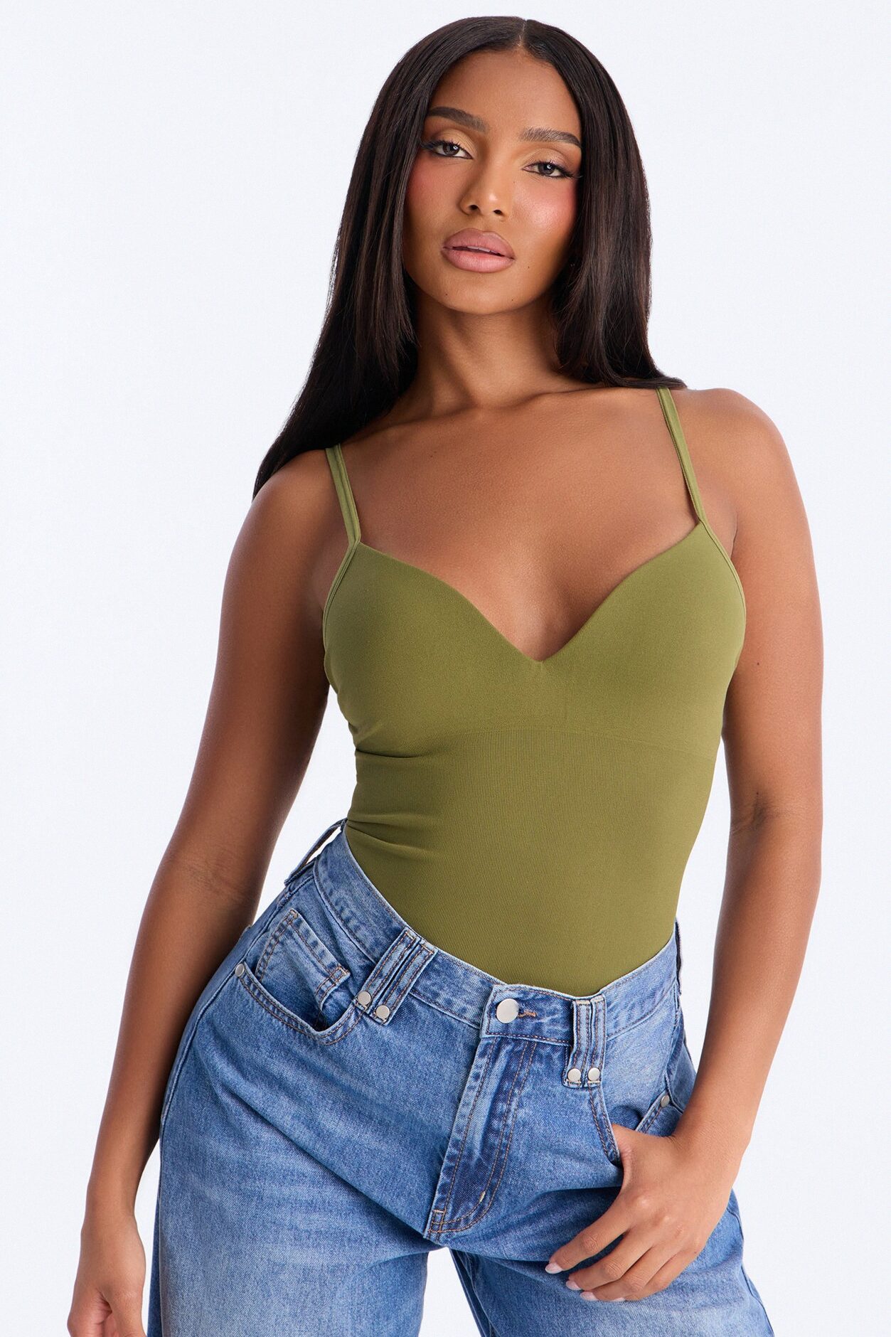 Serenity Sculpted Seamless Bodysuit - Olive