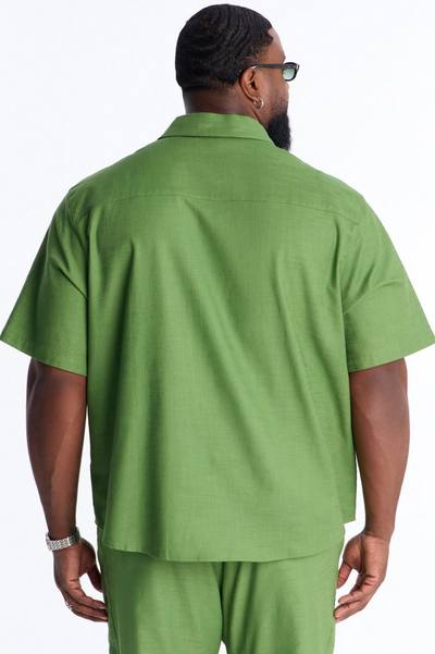 Relaxed Sunward Coast Linen Button Up Shirt - Green