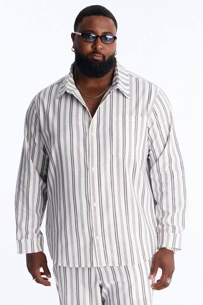 Relaxed Saltwater Stripes Button Up Shirt - White/combo