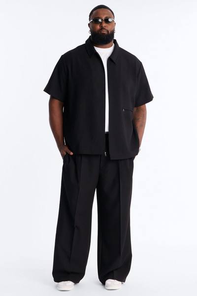 Modern Essential Wide Leg Pleated Hybrid Waist Trouser - Black