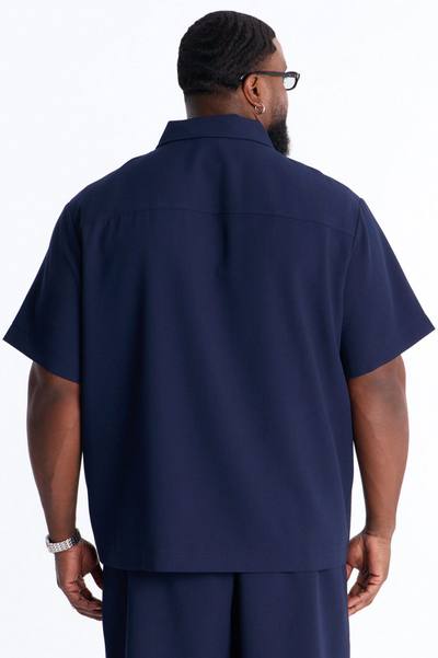 Modern Essential Short Sleeve Zip Collar Shirt - Navy