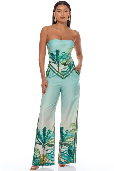Sasha Tropical Linen Pant Set - Green/combo