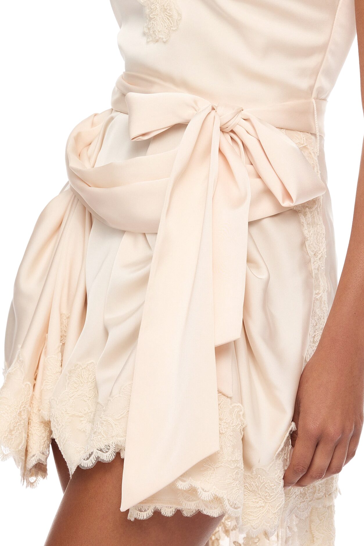 Amela Satin Lace Mini Dress - Ivory