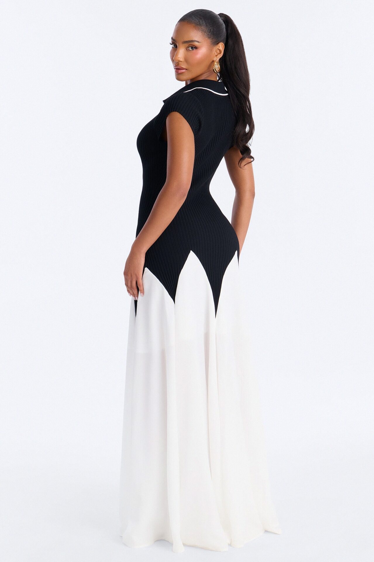 Daytime Vibing Collared Maxi Dress - Black/White