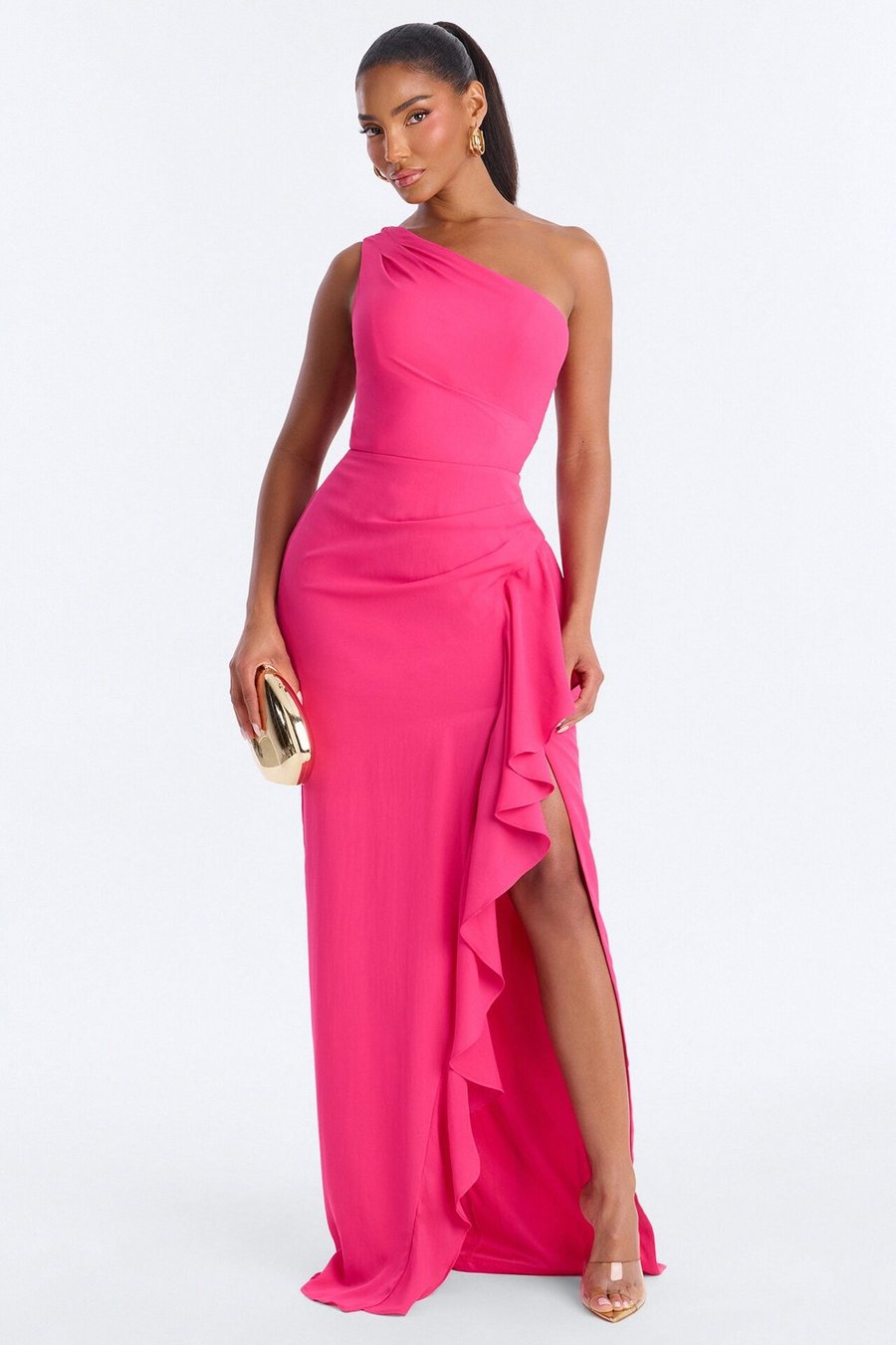 Amelie One Shoulder Chiffon Gown - Pink