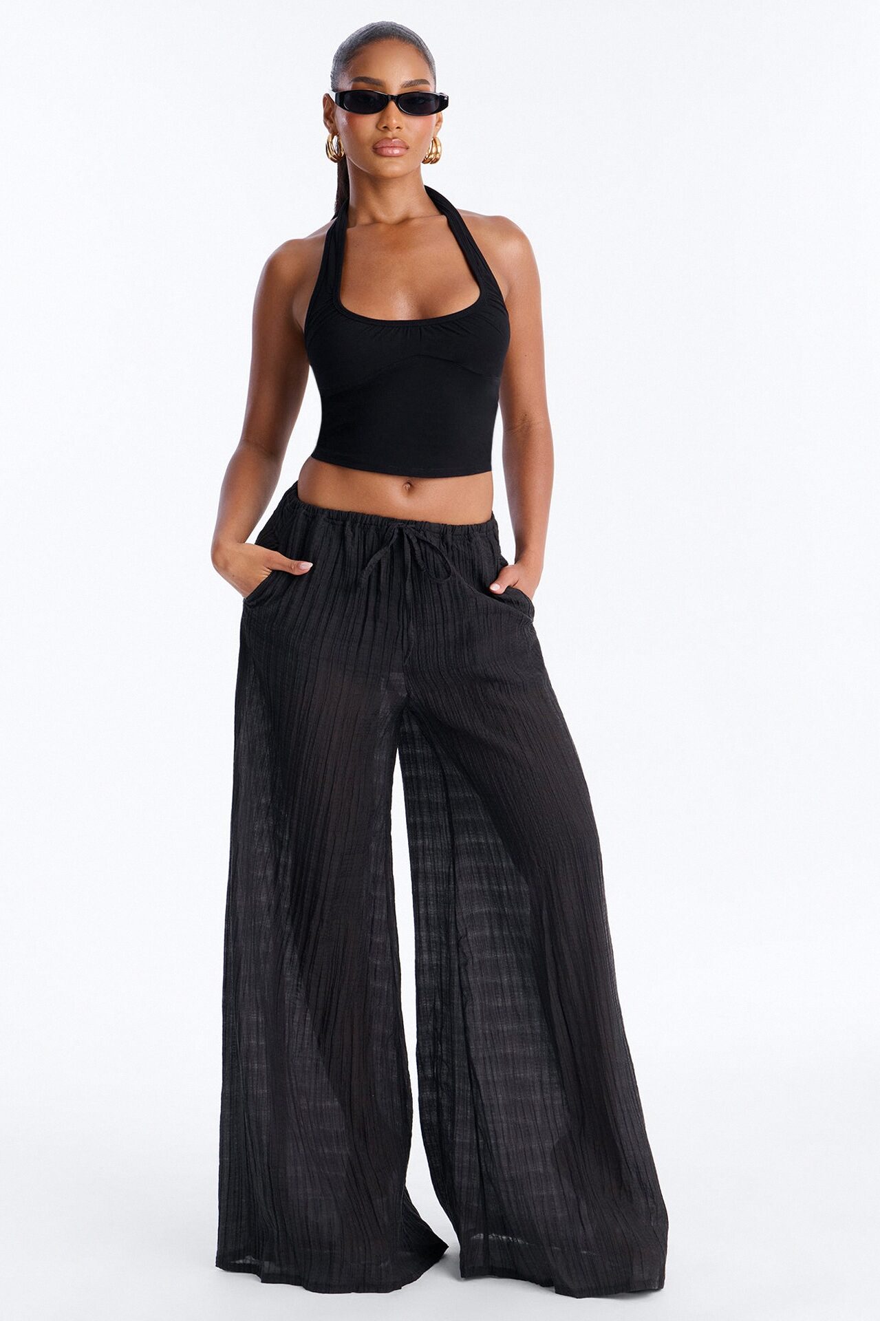 Aris Super Wide Leg Organza Breathable Pant - Black