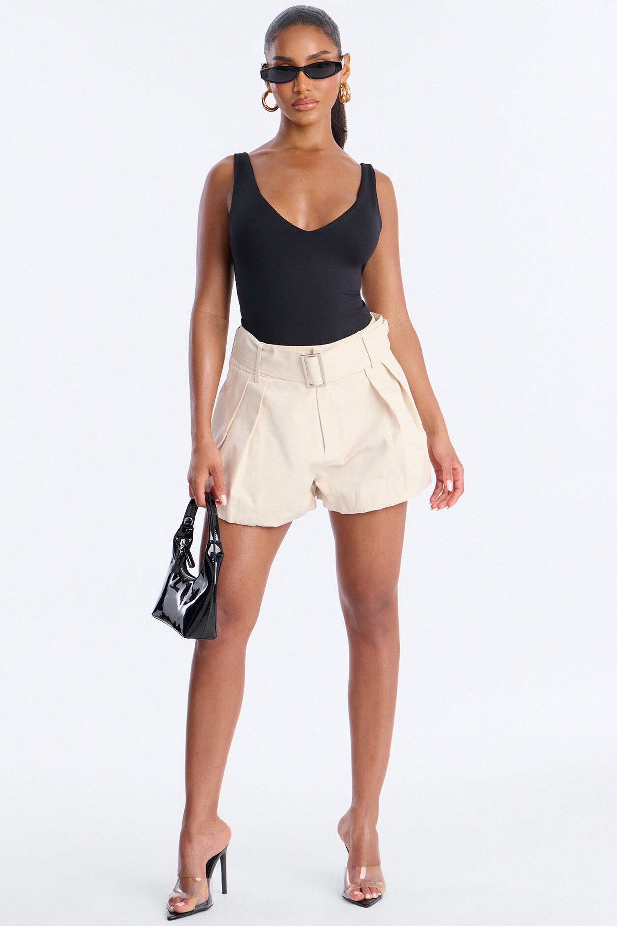 Kris Twill Belted Bubble Hem Short - Taupe