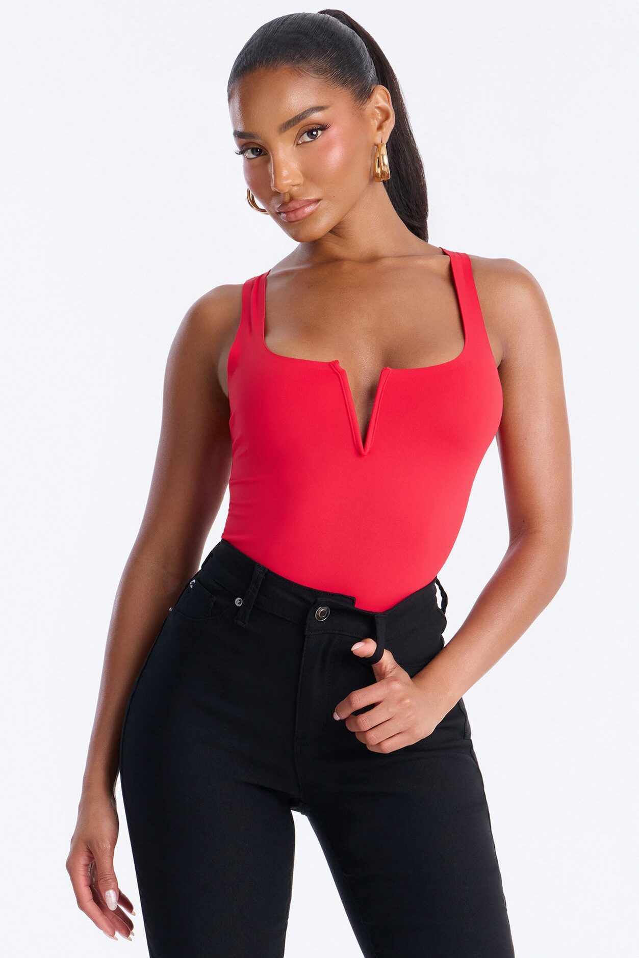 Lania V-Wire Sleeveless Bodysuit - Red