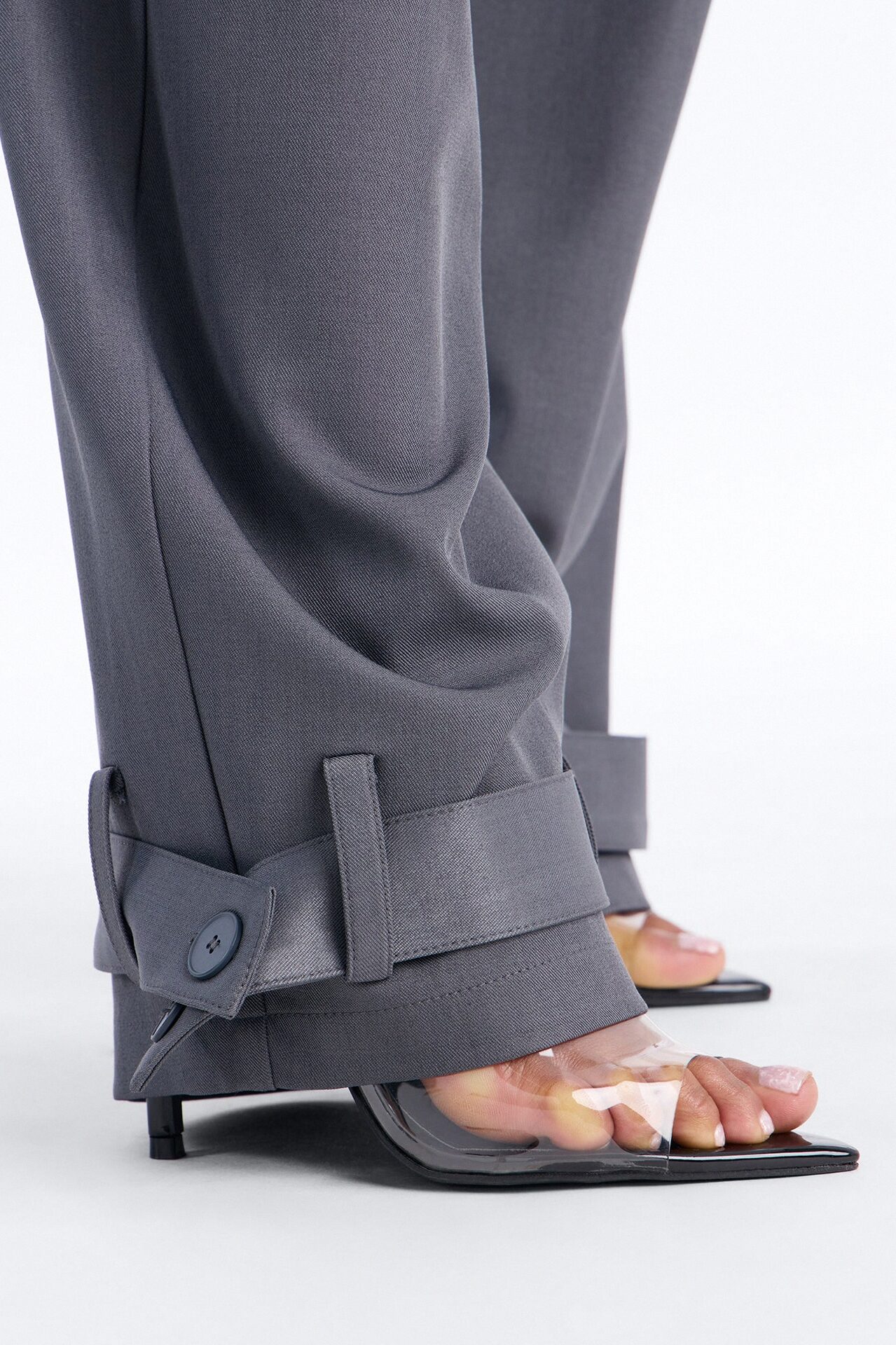 Anjelica Cuffed Wide Leg Belted Trouser - Charcoal