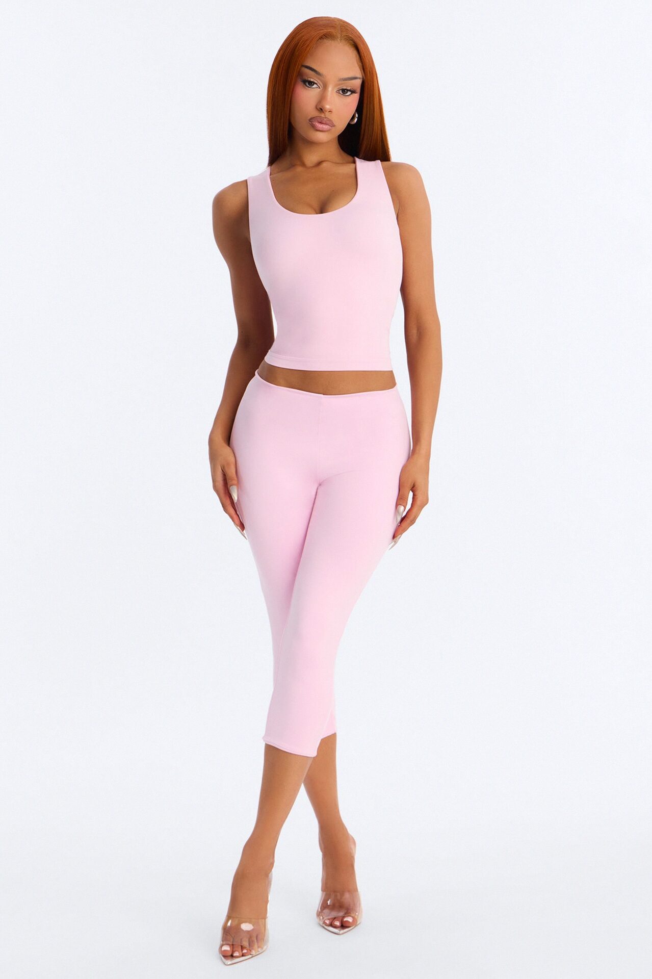 Seamless Smooth Double Lined U Neck Tank Top - Light Pink