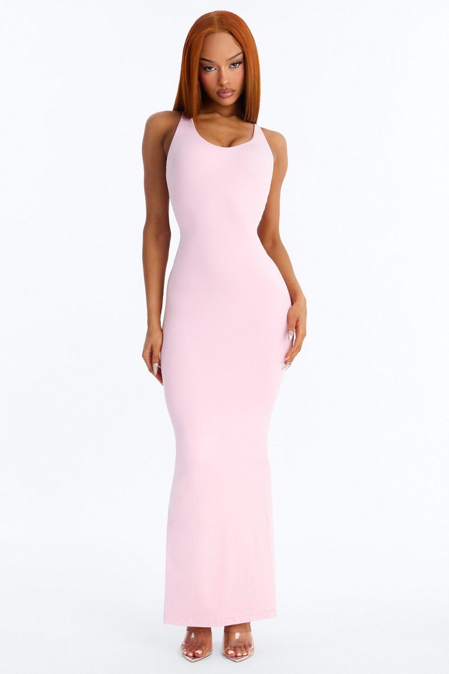 Seamless Smooth Double Lined Scoop Neck Maxi Dress - Pink