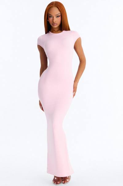 Seamless Smooth Double Lined Cap Sleeve Maxi Dress - Light Pink