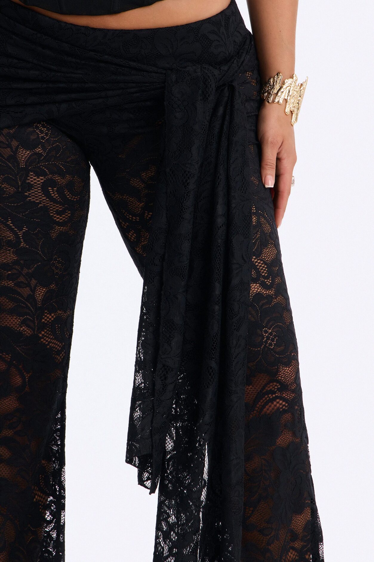 Lenora Lace Wrap Waist Skinny Flare Pant - Black