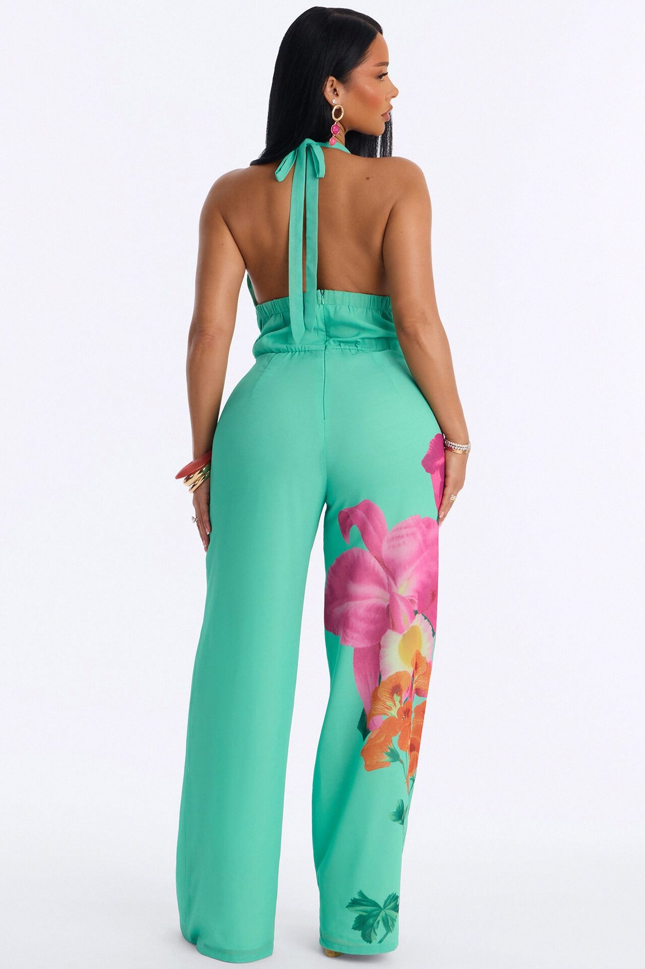 Amelia Cowl Floral Jumpsuit - Green