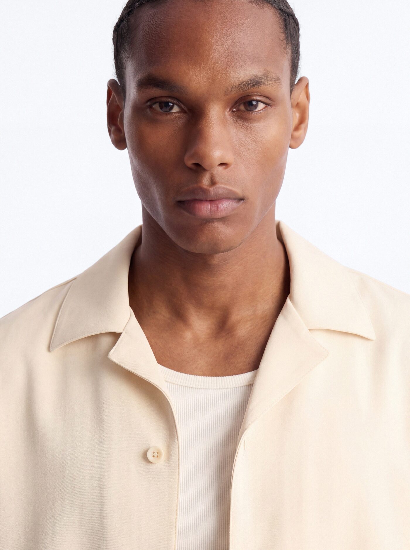 Modern Essential Sleeve Cuban Collar Button Down - Beige
