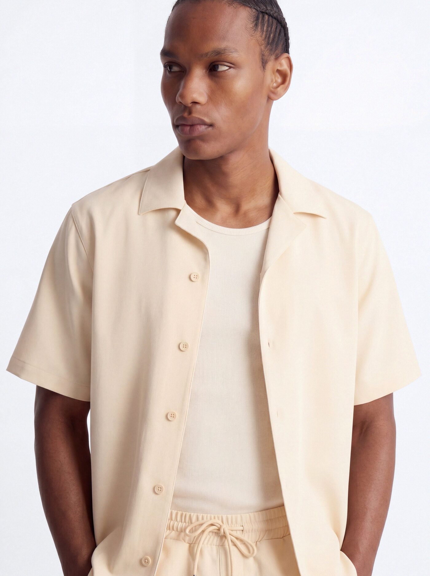 Modern Essential Sleeve Cuban Collar Button Down - Beige