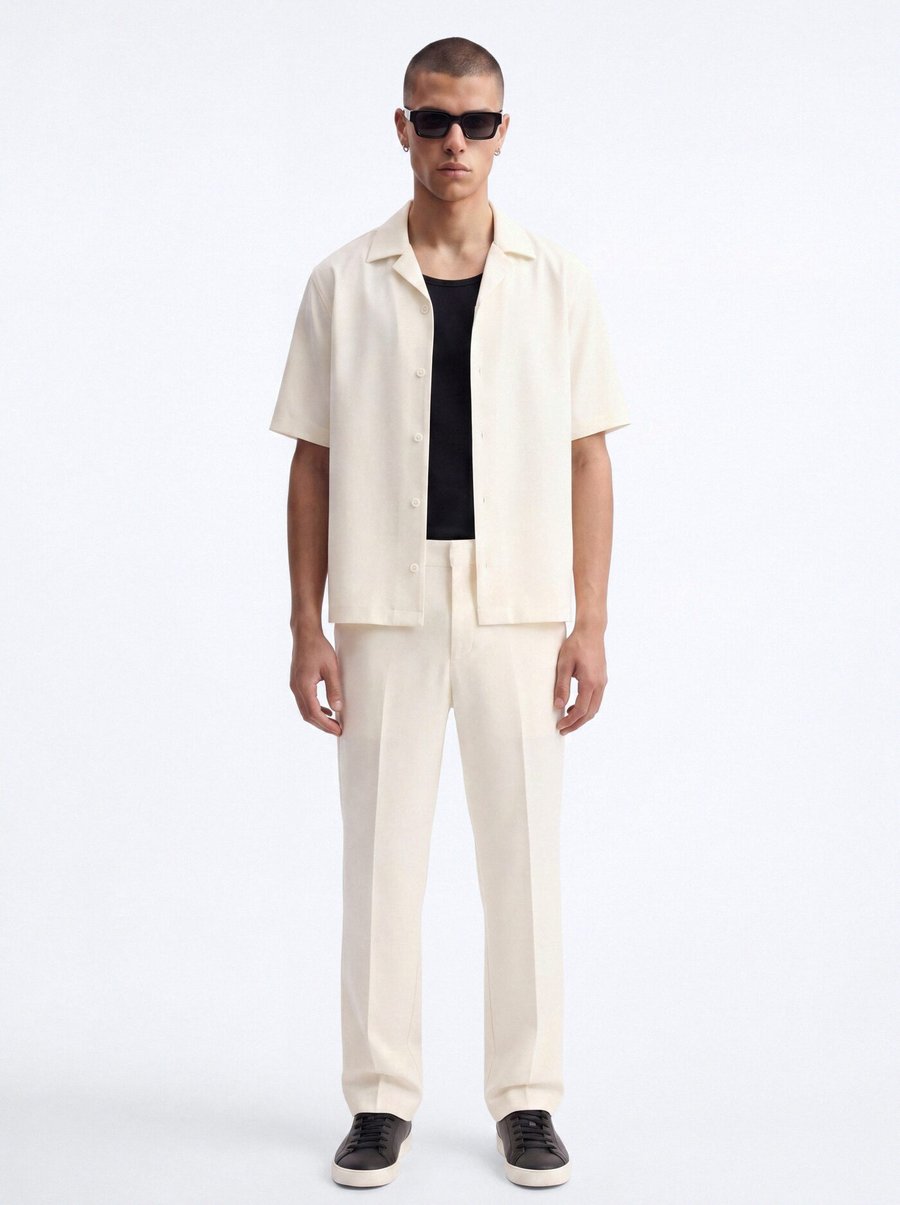 Modern Essential Sleeve Cuban Collar Button Down - White