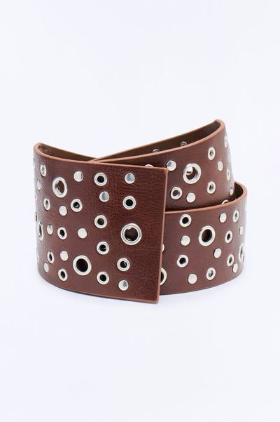 Outlaw Grommet Faux Leather Wide Belt - Brown