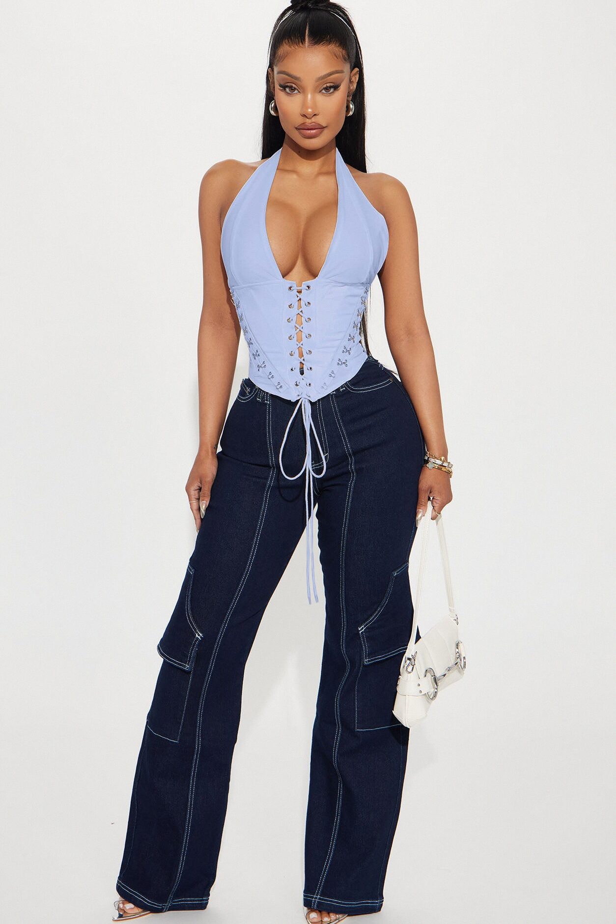 Alexis Lace Up Halter Top - Blue
