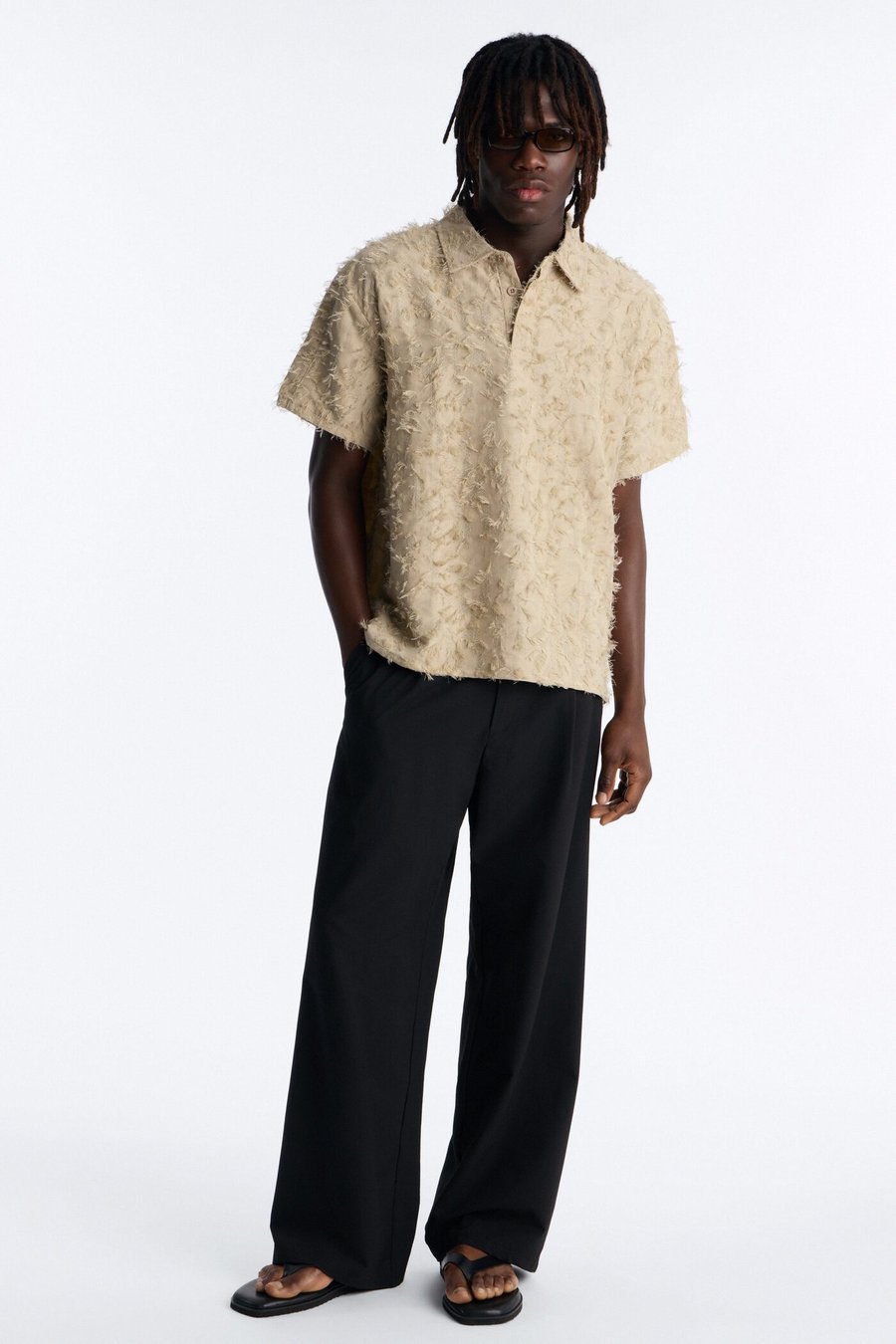 Oversized Kelpstone Textured Polo - Brown